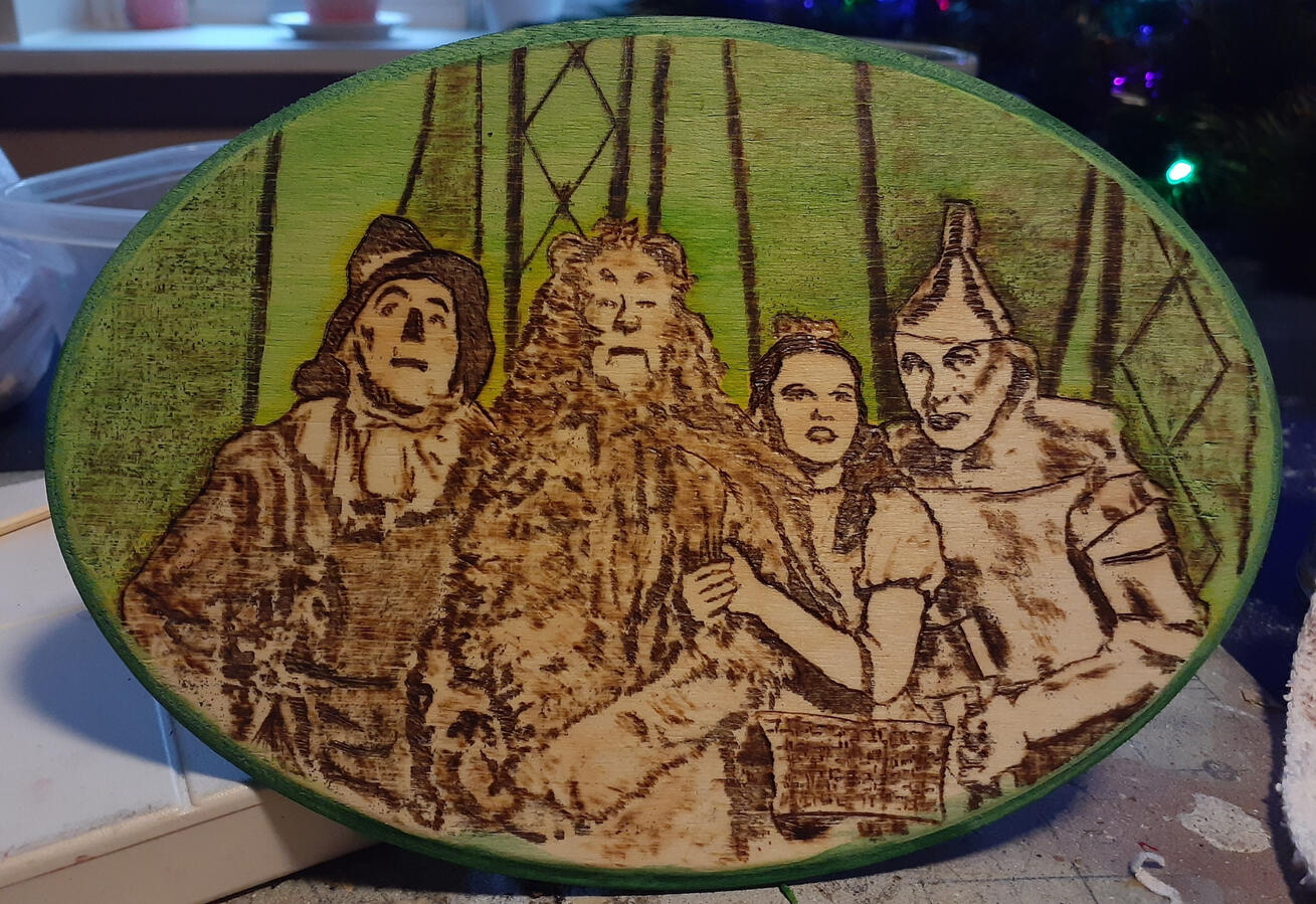 5x7" wood burning with ink